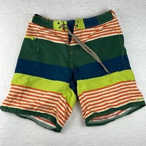Patagonia Wavefarer Stripe Swim Trunks Board Shorts Hiking Blue Green Orange 33